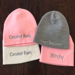 4 Women's Beanies, embroidered letter  beanies 8 inch knit  beanie